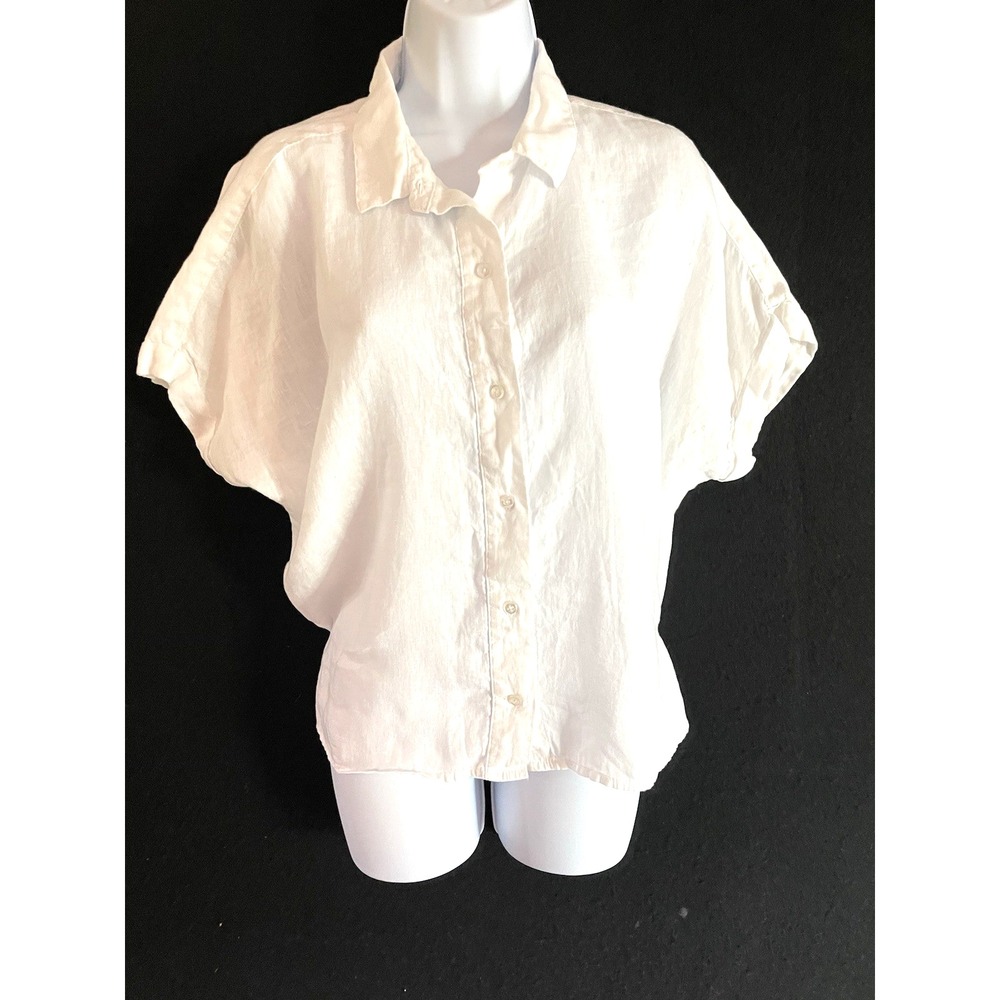 Rachel Roy White 100% Linen Top Large Beach Boho Summer Lagenlook Minimalist